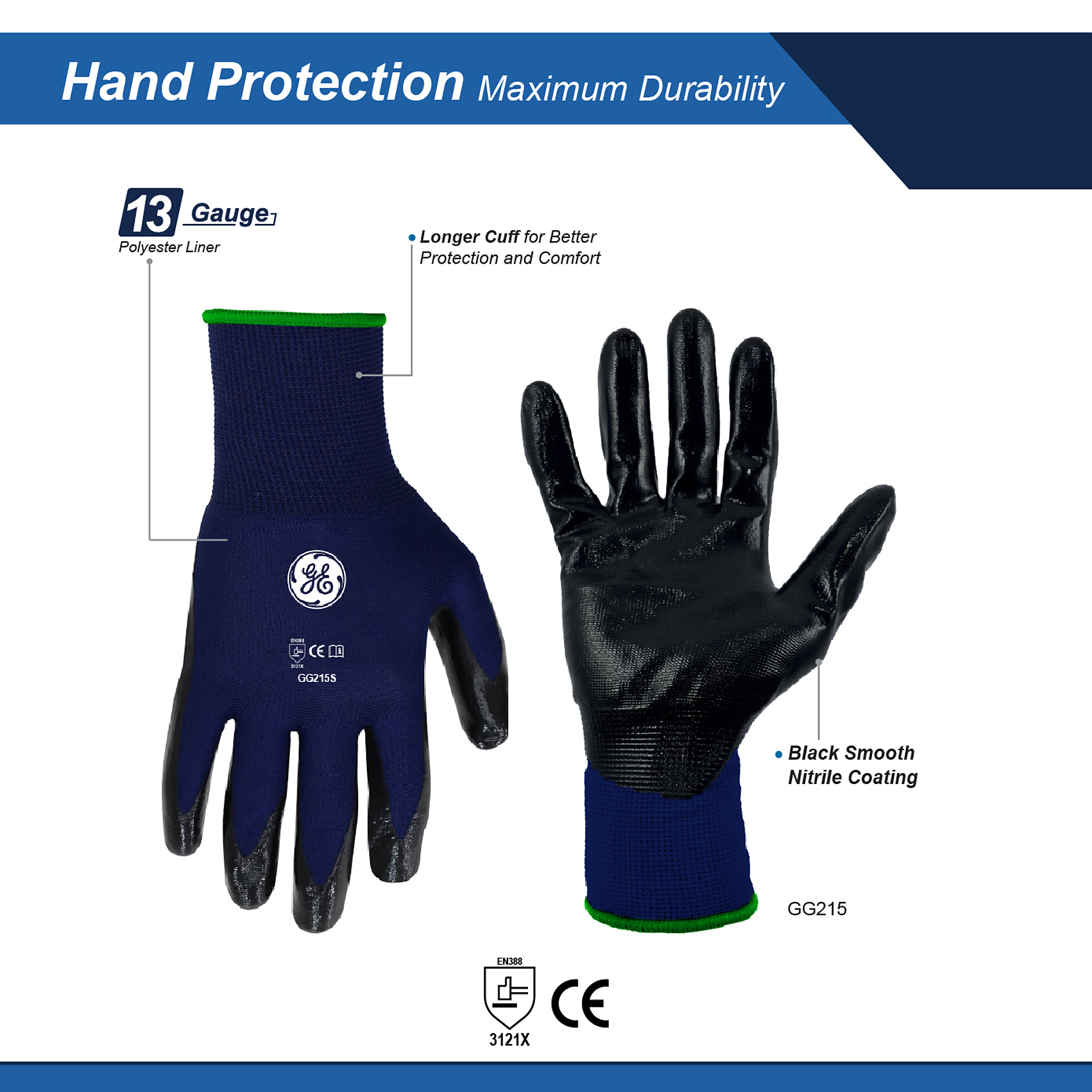 General Electric SMOOTH NITRILE DIPPED GLOVE S